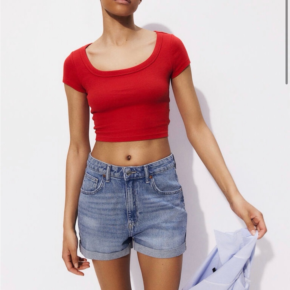 Cropped Ribbed T-Shirt